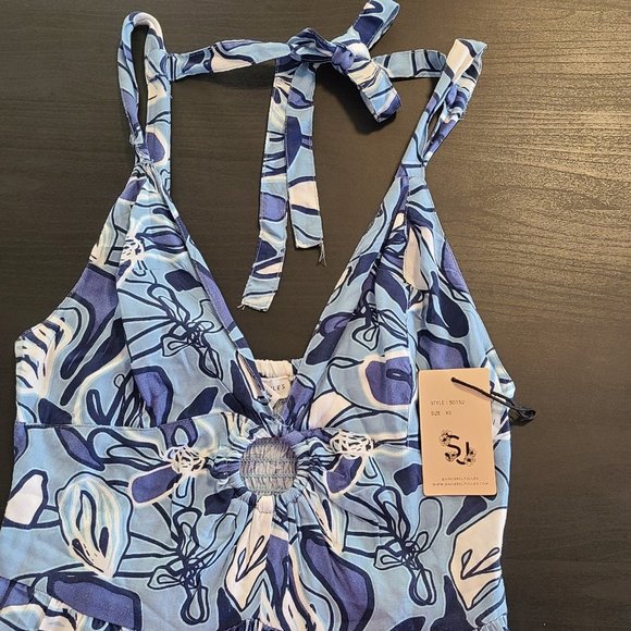 Sincerely Jules Jumpsuit Halter Blue Boho V Neck Keyhole Size XS Sleeveless NWT - Picture 7 of 9